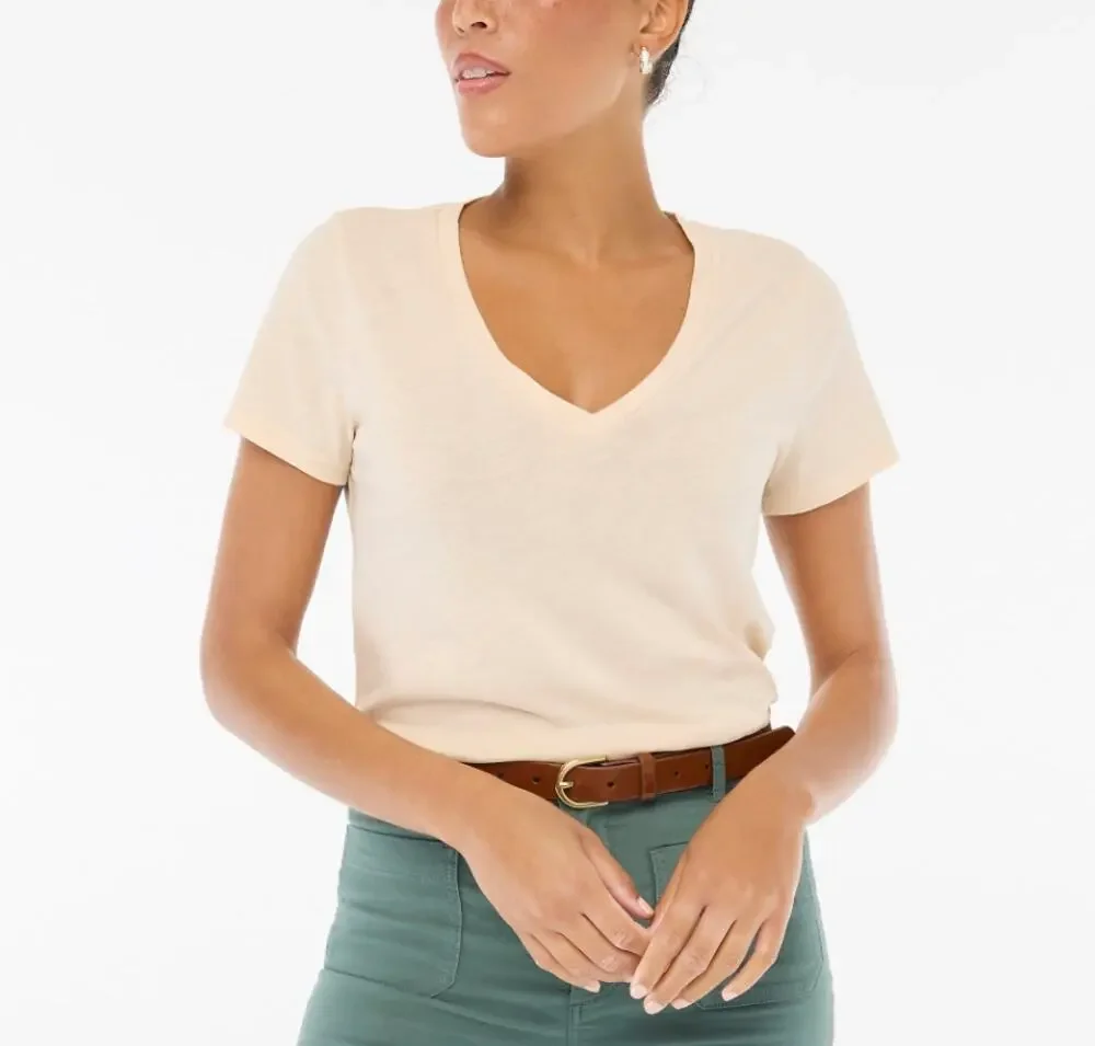 J.Crew Short-Sleeve Vintage Cotton V-Neck Tee Womens Plus Size 3X Cream Slim Fit